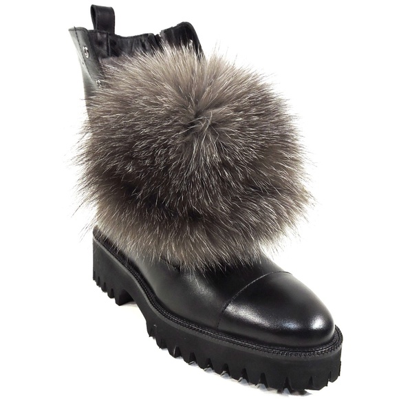 ALESSANDRO DI MARIA 🇮🇹 WOMEN'S BLACK LEATHER & FUR WINTER FASHION BOOTIE - Picture 3 of 9